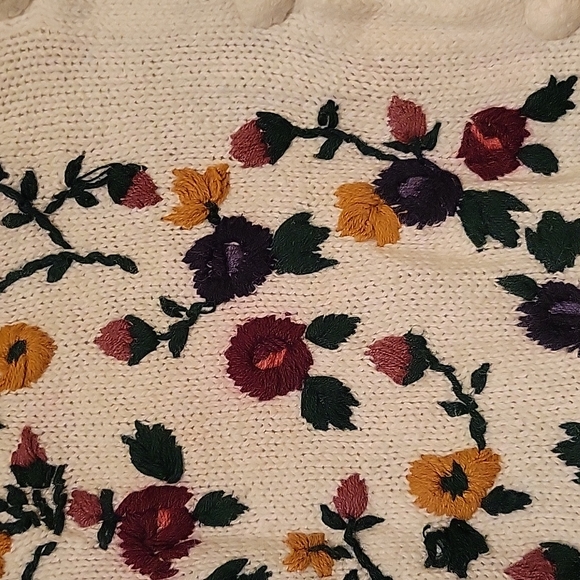 Carolina Colours Vintage 80s 90s embroidered floral relaxed crop sweater vest M - Picture 5 of 6